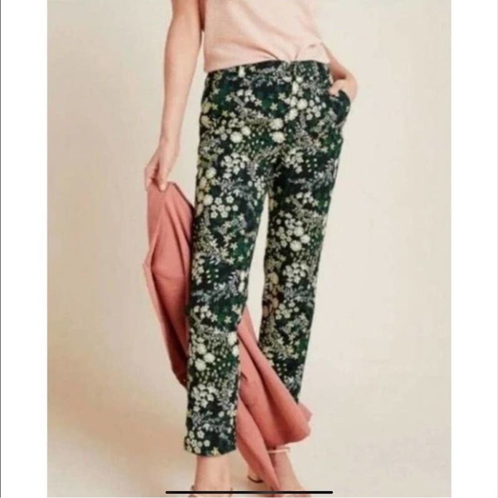NWT🌼ANTHROPOLOGIE Current Air Daisy Embroidered Pants Black Medium Straight Leg